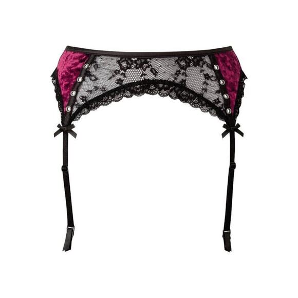 Killstar Garter Belt Mercy Velvet Lace Red Black - Picture 3 of 4